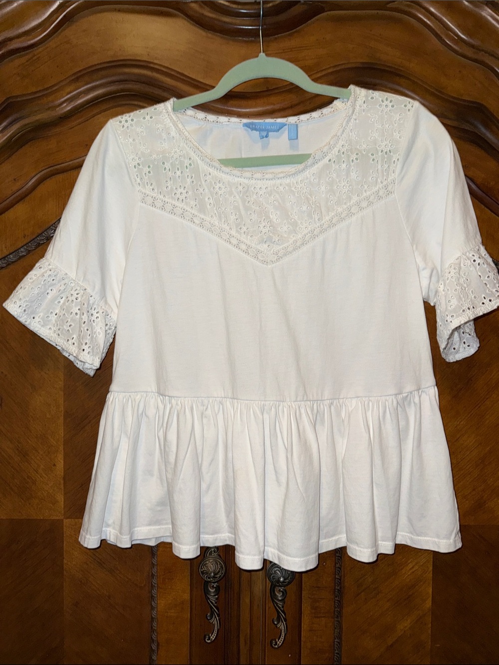 Draper James White Eyelet Peplum Blouse